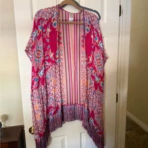 Chicos Fuchsia Paisley Fringe Kimono